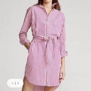 Polo Ralph Lauren Womens Striped Red And White Belted Shirtdress Size 2